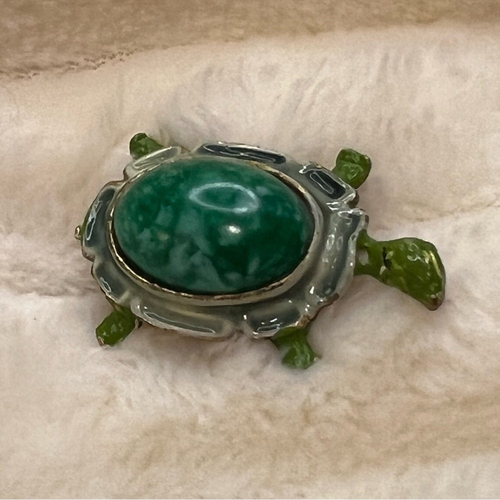 Green Turtle Vintage Brooch